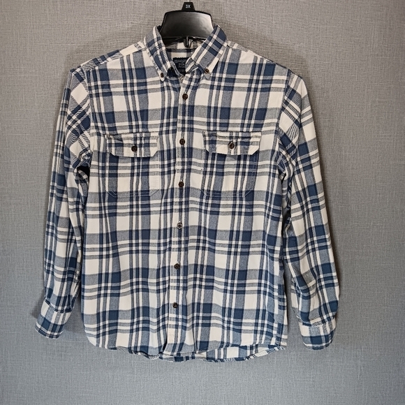 Faded Glory Men's Small Blue Plaid Flannel Shirt Long Sleeve Cotton Button Up - Picture 2 of 4